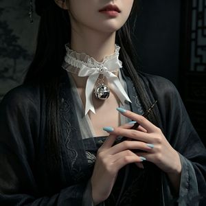 White And Black Bell Choker With <b>Bow</b> Lace Decoration For Women Party Fashion Accessory - Product Image 3