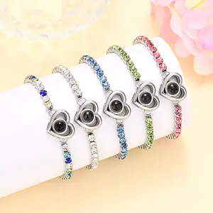 Custom Stainless Steel Zirconia Picture Projection Bracelet Women Men Colorful Rhinestone Tennis Bracelet