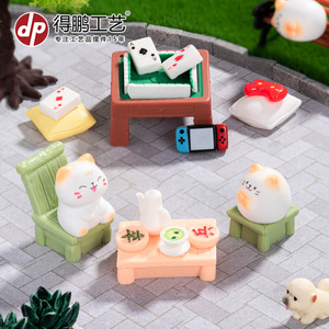 Dp Miniature Cat Tea Set Resin Dollhouse Furniture Toys Decorative Accessories For Desktop Display - Product Image 1