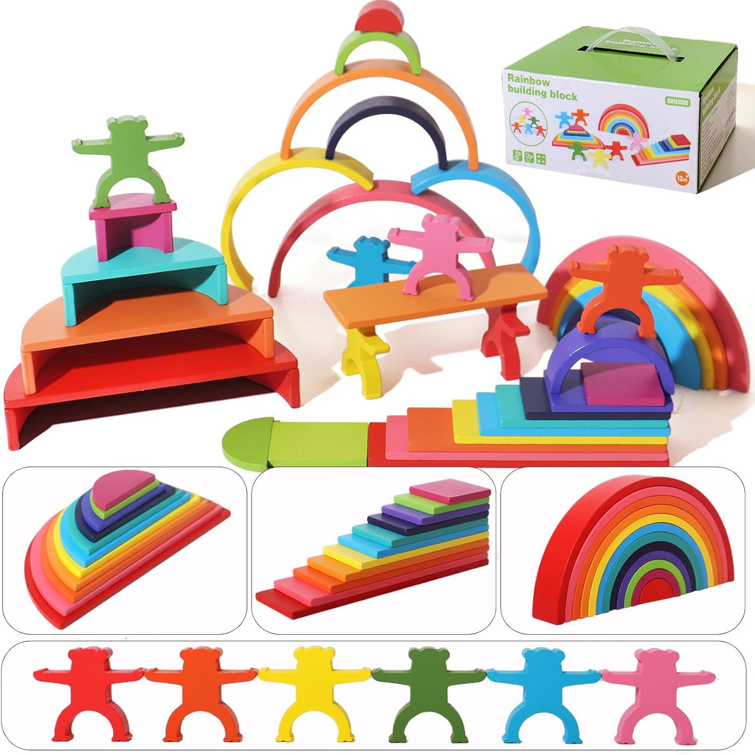 Rainbow Little People Building Blocks 4-Piece Set, Version B