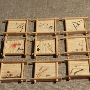 Posavasos cuadrados de bambú con diseño floral, alfombrillas térmicas aislantes para la ceremonia del té japonés, accesorios para el té - Product Image 1