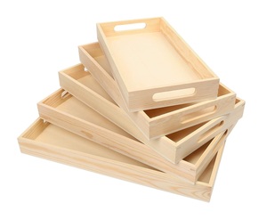 Plateaux de service en bois non finis écologiques avec poignées en différentes tailles Plateaux en bois naturel avec poignées - Product Image 4