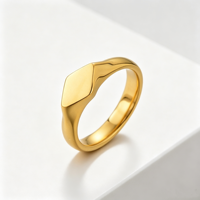 PVD 18K Vergoldeter Edelstahl Siegelring Minimalistischer Blanko Flacher Diamantförmiger Ring Anpassbarer Gravierbarer Fingerring