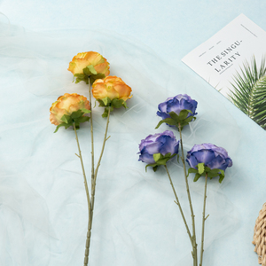Élégantes fleurs artificielles en soie Manta Rose à trois têtes, résistantes à la décoloration, pour mariage, festival, maison, chambre, vitrine - Product Image 3