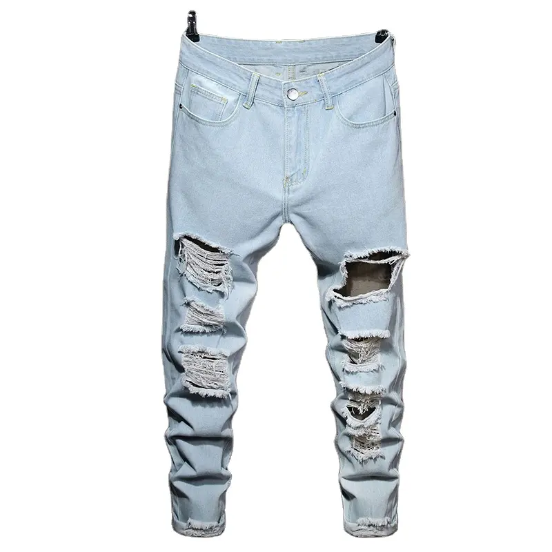 Großhandel Mode Mann der Zerrissene Jeans Gebrochen Loch Hosen Zerrissen männer Gerade Denim Vintage Gewaschen Hosen StreetwearMen der P