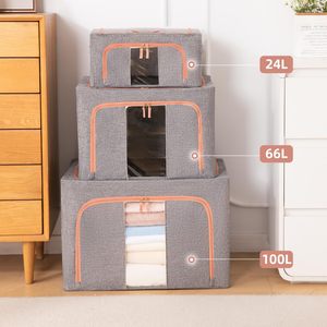 Bộ 2 hộp đựng quần áo gấp gọn có tay cầm, cửa sổ trong suốt, xếp chồng được, chất liệu vải, dùng để đựng chăn, đồ chơi, dung tích lớn - Product Image 5