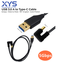 Kabel Data USB 3.0 Tipe A Jantan ke Tipe C Betina 90 Derajat Berlapis Emas 5Gbps untuk Komputer dengan Selubung PVC