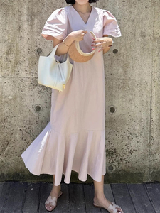 2025 été nouveau rétro col en v ample décontracté long à volants manches volantes robe pour femmes - Product Image 2