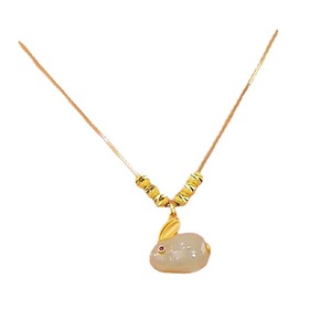 Titanium Steel Jade Rabbit Necklace Women Animal Zodiac Clavicle Chain Gift Fashion Pendant Necklaces - Product Image 5