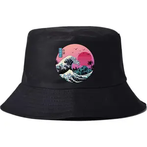Chapeau de pêcheur décontracté, imprimés de chat, vague, pare-soleil, pour l'extérieur, coréen, japonais, à la mode, pour hommes et femmes