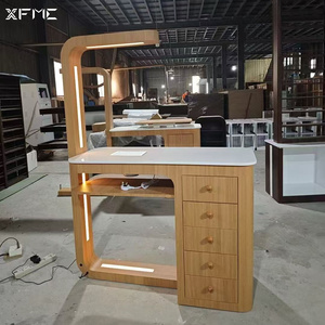 Factory Modern Solid Wooden Color <strong>Nail</strong> Table with LED Light White Stone Top Manicure Lamp Stylish Design Manicure <strong>Desk</strong> Table - Product Image 2