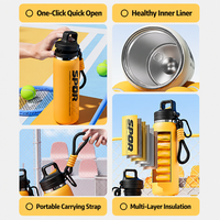 Bouteille d'eau sport isotherme en acier inoxydable 316 de 600 ml avec logo personnalisé, motif dessin animé, poignée mousqueton, cadeau pour la randonnée, le camping et le fitness