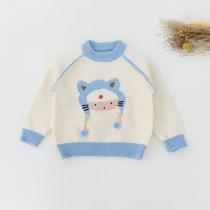 Suéteres de punto de invierno para niñas de alta calidad, estampado de orejas de gato con cuello redondo y manchas de colores, Material de algodón de talla grande - Product Image 2
