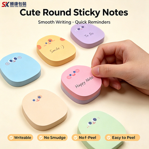 Blocs-notes autocollants ronds mignons SK, colorés, à motifs de dessins animés, faciles à décoller, pour l'école - Product Image 1