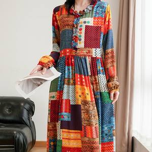 Fabricante de Vestidos Personalizados con Estampado OEM, Vestido Largo Vintage Exótico para Mujer, Camisón de Algodón Viscosa, Vestido Maxi con Estampado Floral - Product Image 2