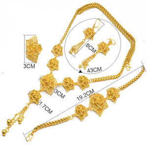 Women Gold Plated Floral Jewelry <b>Set</b> Hollow Flower Tassel <b>Necklace</b> Earrings Ring <b>Bracelet</b> Wedding Bridal Jewellery - Product Image 5