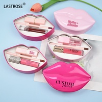 Kit de Rouge à Lèvres 3-en-1 : Huile à Lèvres, Gloss Liquide, Crayon Contour des Lèvres Marron, Emballage Rose en Forme de Bouche, Végan, Marque Privée, Ensemble Combo Lèvres