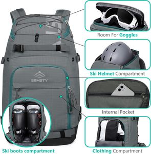 Échantillon gratuit : Sac à dos de voyage 50L avec emplacement pour bottes de ski, snowboard, gants, masque de ski, casque de ski et accessoires - Product Image 5