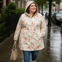 Damen Plus Size Mittellange Wasserdichte Kapuzen-Windjacke Regenjacke mit Verstellbarem Kordelzug in der Taille für Outdoor und Täglichen Gebrauch