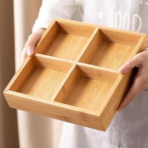 Bamboo <b>Storage</b> <b>Tray</b> 4 Compartment Square For Tea Dried Fruit Candy Snack Organizer - Product Image 1