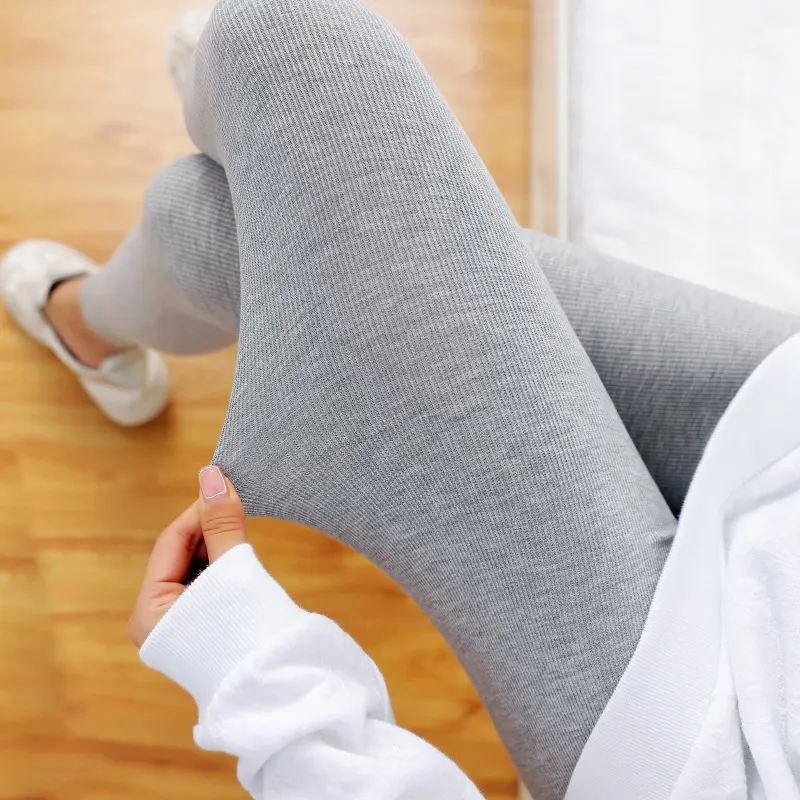Celana Legging Yoga Panjang Rajut 95% Katun, Celana Legging Bergaris untuk Wanita, Celana Kebugaran Pinggang Tinggi Wanita