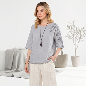 Top Estivo in Cashmere da <span class=keywords><strong>Donna</strong></span>, Stile Etnico con Ricami Floreali, Taglie Grandi, Vestibilità Ampia, T-Shirt Artistica in Stile Retrò Cinese - Product Image 3