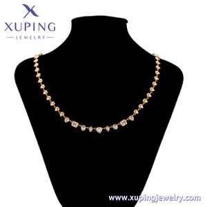 XUPING Collar de Cadena con Cuentas de Corazón de 6MM y Circonitas, Chapado en Oro de 18K, Acero Inoxidable, Joyería Minimalista - Product Image 2