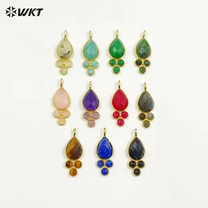 WT-P1944 Amazing Multi colorful Natural Gemstone made Pearl Drop 18k Gold Bezel Setting Stone Jewelry Pendant In kinds of colors