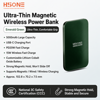 Power Bank Magnetik Kaca Temper Aluminium 5000mAh Ultra Tipis Pengisian Daya Nirkabel 15W Pengisian Cepat USB-C PD 20W Layar LED