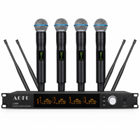 Microphone sans fil UHF 4 canaux AOFO J-2800 True Diversity 640-690 MHz Bluetooth USB 50 Hz-18 kHz Alimenté par piles AA pour la scène