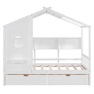Modern Adjustable Wooden Twin Size Soft <b>Bed</b> with <b>Storage</b> Drawers and Shelf <b>White</b> - Product Image 5