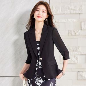 Women's White Three Quarter Sleeve Blazer Lightweight Solid Color Professional Casual Suit Jacket Spring Summer 2026 - Product Image 2