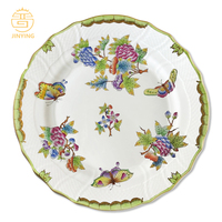 Service de table en porcelaine fine à bord doré de luxe, motif végétal, assiette de présentation, vaisselle pour location de mariage