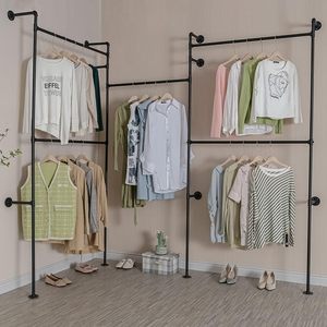 Porte-vêtements industriel en tuyau Porte-vêtements mural détachable en fer noir robuste Bar à vêtements Présentoir pour magasin de vêtements - Product Image 3