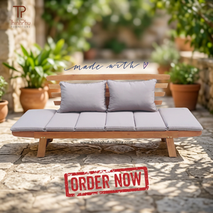 Contemporary Modern Acacia Wood Durable Daybed Powder Coated Aluminium Frame Outdoor Farmhouse Garden Use Handmade Vietnamese - Product Image 3