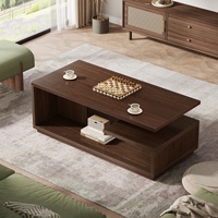 Table basse convertible en bois massif de 47,24 pouces avec étagère de rangement, style moderne du milieu du siècle, table à thé rectangulaire à 3 niveaux