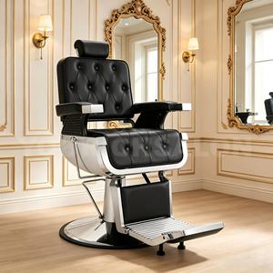 Silla de peluquero antigua negra, muebles de barbería de elevación, silla de peluquero para corte de pelo a la venta - Product Image 1