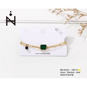 Bracciale a Catena con Diamanti Quadrati in Acciaio Inossidabile 12mm con Pietra Verde, Gioielli alla Moda - Product Image 3