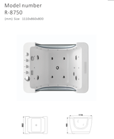 Baignoire Spa Carrée Moderne Autoportante en Acrylique Écologique avec Fonction de Massage par Air et Trempage pour Bébé, Utilisation Intérieure, Capacité 1 Personne