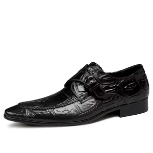 Chaussures habillées montantes pour hommes en cuir véritable à motif, à lacets, style britannique, avec boucle, pour le bureau et la carrière, toutes saisons - Product Image 1