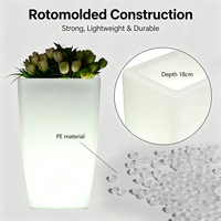 Jardinera LED Cuadrada Decorativa de 50cm, IP65, Recargable, Regulable, Impermeable, para Jardín, Patio, Interior/Exterior