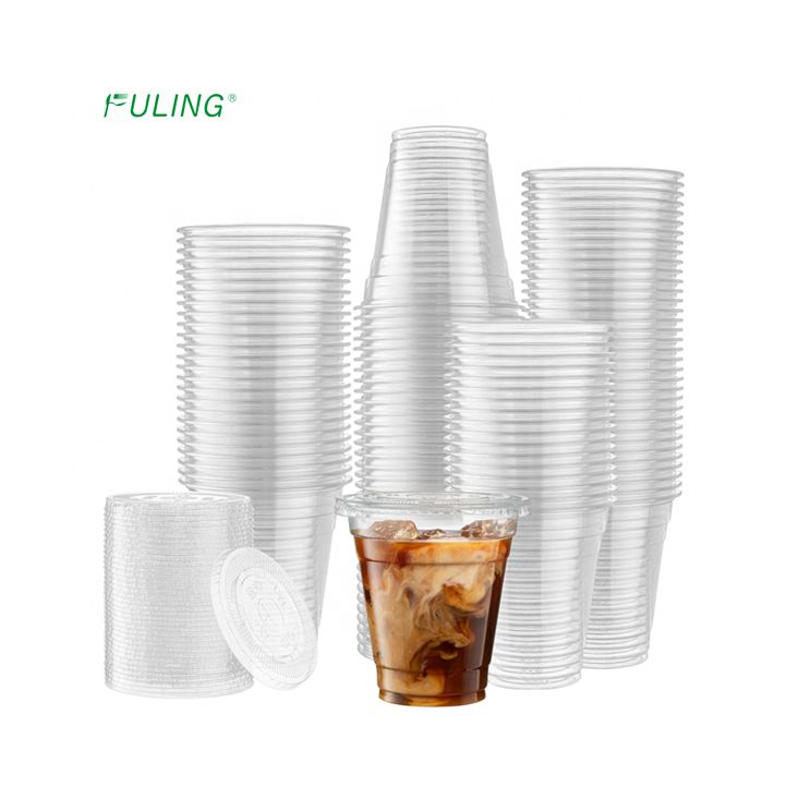 Экологичные одноразовые стеклянные чашки для смешивания льда, пластиковая печать на заказ, ПЭТ, 12 унций, прозрачная кофейная пластиковая чашка 12 унций