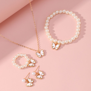 4 шт./комплект, модное розовое ожерелье с бабочкой и жемчугом - Product Image 4
