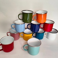Mug en émail robuste pour le camping en plein air, avec bord en acier inoxydable, résistant aux hautes températures, avec décalcomanie sur émail, logo personnalisé, tasse à café légère en émail