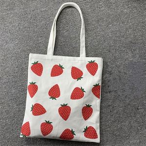 Large Capacity Eco Friendly Korean Style Promotional Strawberry Print Customizable Design <b>Medium</b> <b>Size</b> Handled Canvas <b>Bag</b> - Product Image 3
