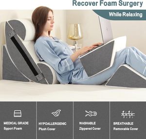 סט כרית טריז מיטה אורתופדית כרית סט 6 יח 'ויסקו קצף תמיכה מתכווננת עבור צוואר גב הרגל גב לגוף הברך לאחר ניתוח לאחר שינה - Product Image 6