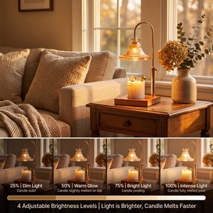 Lámpara Calentadora de Velas Estilo Boho Rústico, Color Oro Rosa, Altura Ajustable, Pantalla de Vidrio Ámbar, Fundidor de Cera, Temporizador de 2-8 Horas, 4 Niveles de Intensidad - Product Image 3
