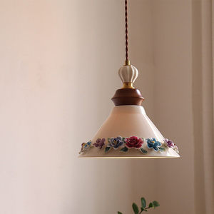 Japanese Retro Ceramic Pendant <b>Light</b> With Floral Design For Bedroom Dining Room Entryway E26 Led Single Head - Product Image 1