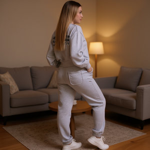 Ensemble survêtement et pantalon de sport pour femme Vetega, gris, coupe ample, 2 pièces, avec poches, col rond, manches longues, matière polaire, Al - Product Image 2