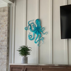Décoration murale en aluminium découpé au laser sur mesure, motif pieuvre, bleu turquoise, en métal inoxydable, pour extérieur, thème océan, maison de plage, jardin - Product Image 5